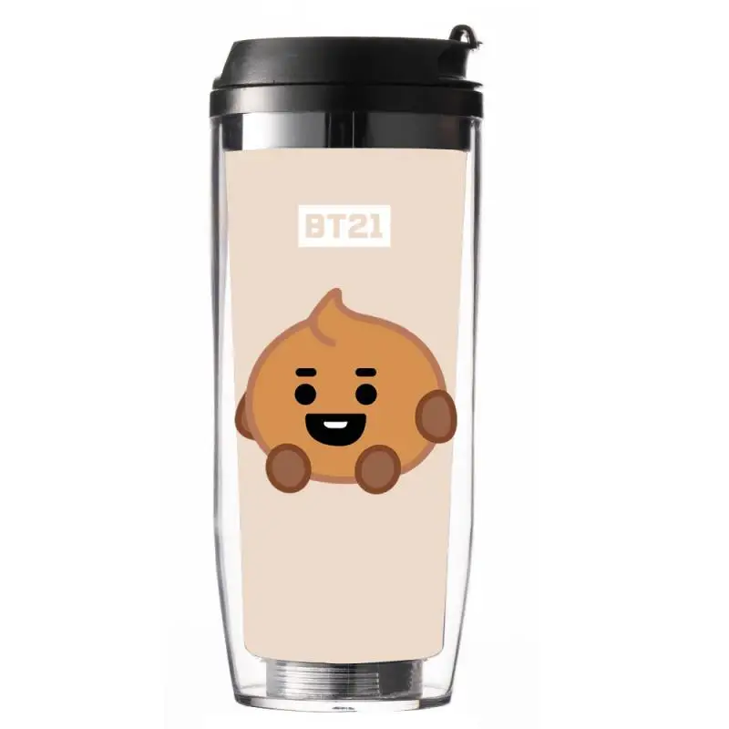 500Ml Anime Cartoon Bt21 Water Cup Straw Cup Fashion Double-Layer Insulated Outdoor Accompanying Coffee Cup Gift for Friends