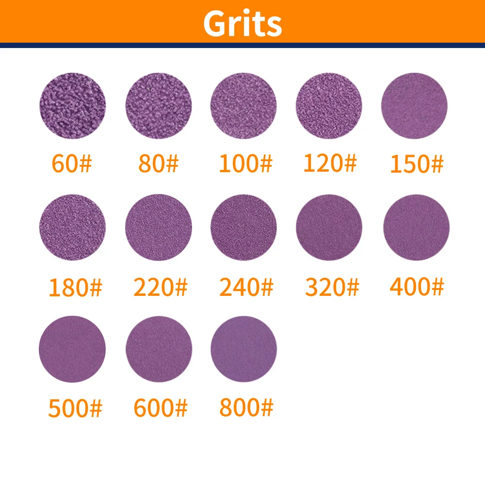 أقراص صنفرة أرجوانية خطاف و 8 فتحات 50 بوصة أقراص صنفرة أرجوانية لسنفرة مدارية عشوائية ، أعمال نجارة ، سيارات