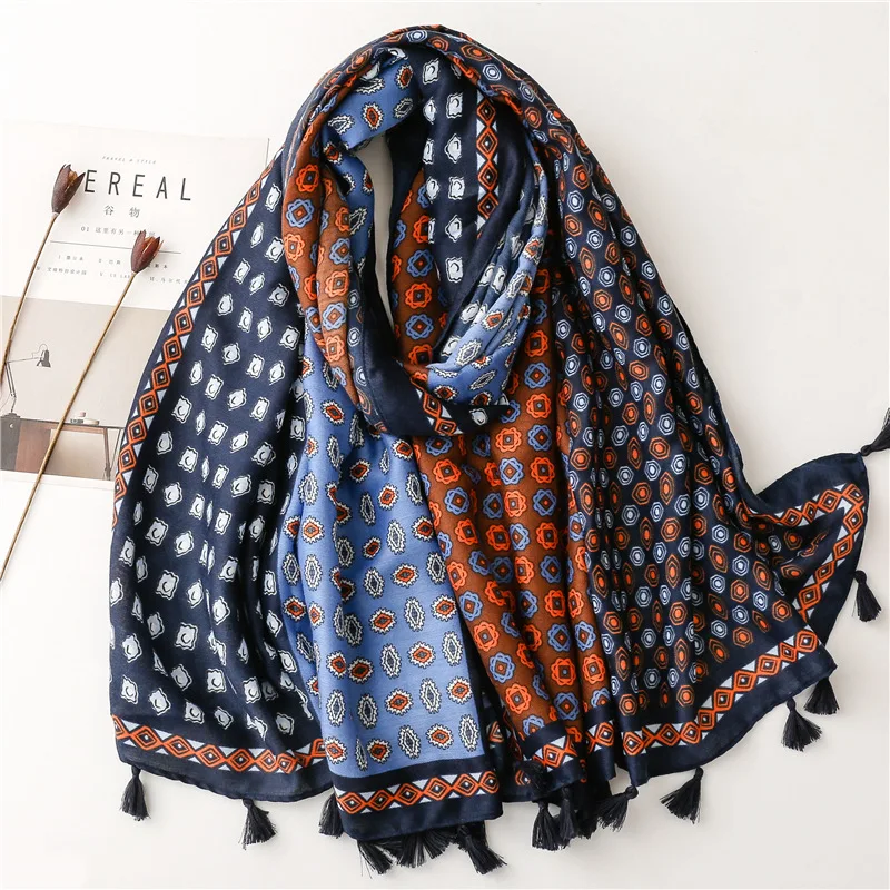 2023 New Brand Women Scarf Fashion Print Viscose Spring Winter Warm Shawls and Wraps Muslim Hijab Lady Pashmina Foulard 180*90Cm