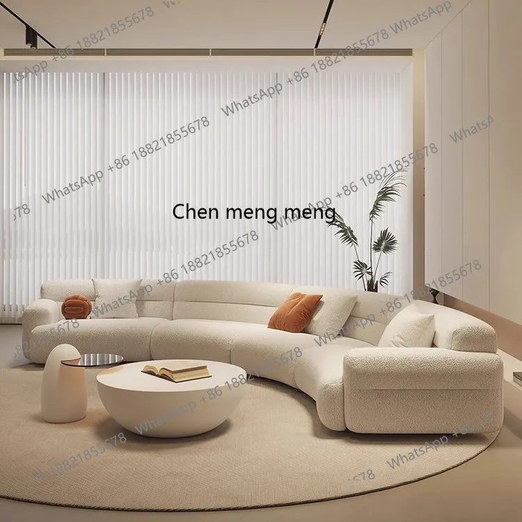 Minimalist new fan-shaped large flat-layer curved sofa customized left and right concubine lamb wool large apartment