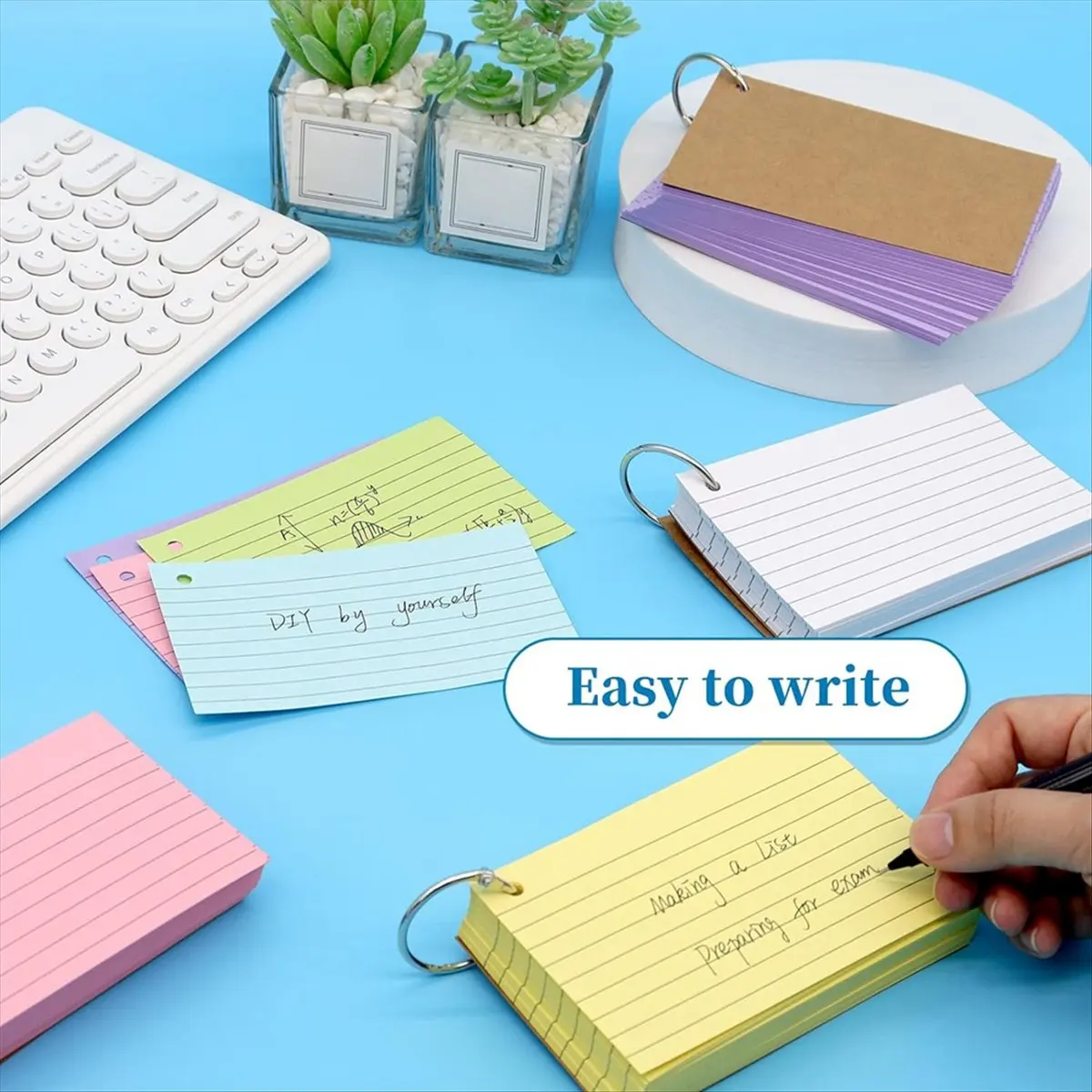 ABYA 800 PCS Index Cards 3x5 Inches Colored Flash Cards with Ring, Punched Lined Flashcard Ruled Index Cards Notecards