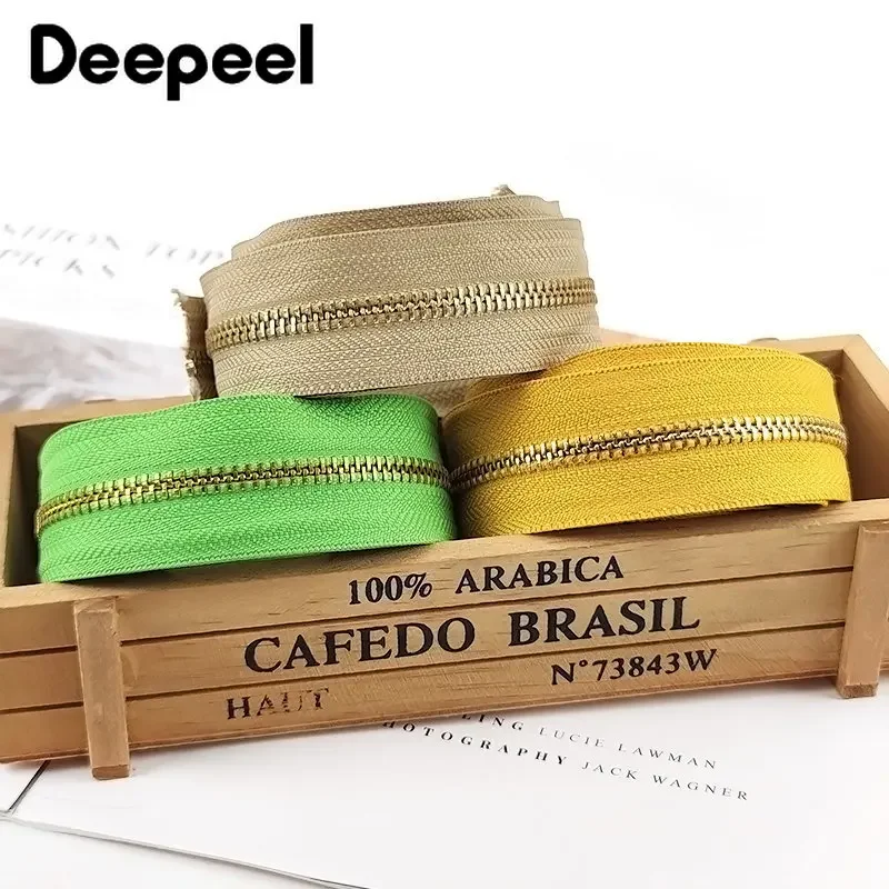 2/3/4/5Yards 5# Metal Zipper Tape Gold Teeth Zip Coil for Clothes Jacket Backpack Bag Zippers Repair Kit DIY Sewing Accessories