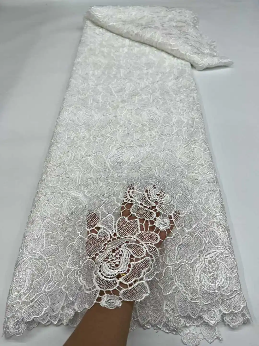 

Африканское кружево 2025, высококачественная водорастворимая новая нигерийская гипюровая кружевная ткань для шитья свадебного платья - RUF