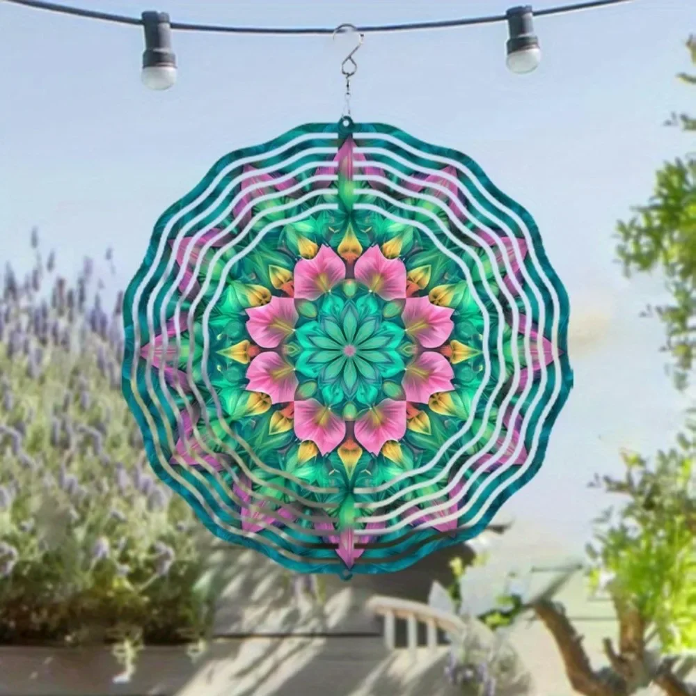 CIFBUY Wind Chimes Vibrant Floral 360 Rotating Metal Garden Spinner Hanging Ornament Decor for Patio Lawn Yard Porch Balcony