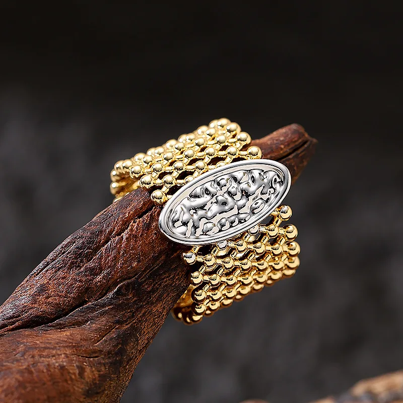 Niche personalized design contrasting color hollow adjustable open ring light luxury simple high-end couple hand jewelry