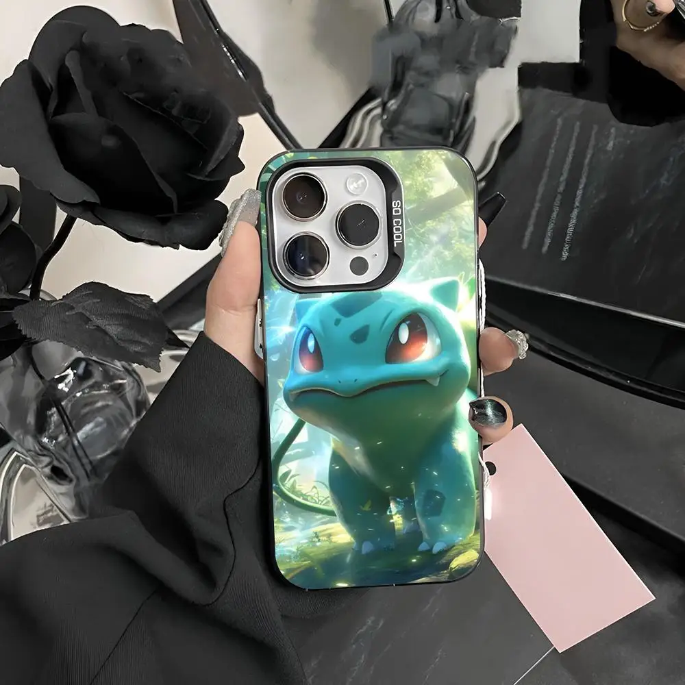 Pokemon Bulbasaur Phone Case Matte Colored Silver For iPhone 15 14 13 12 11 Pro Max Plus XS X Shockproof Hard Cover