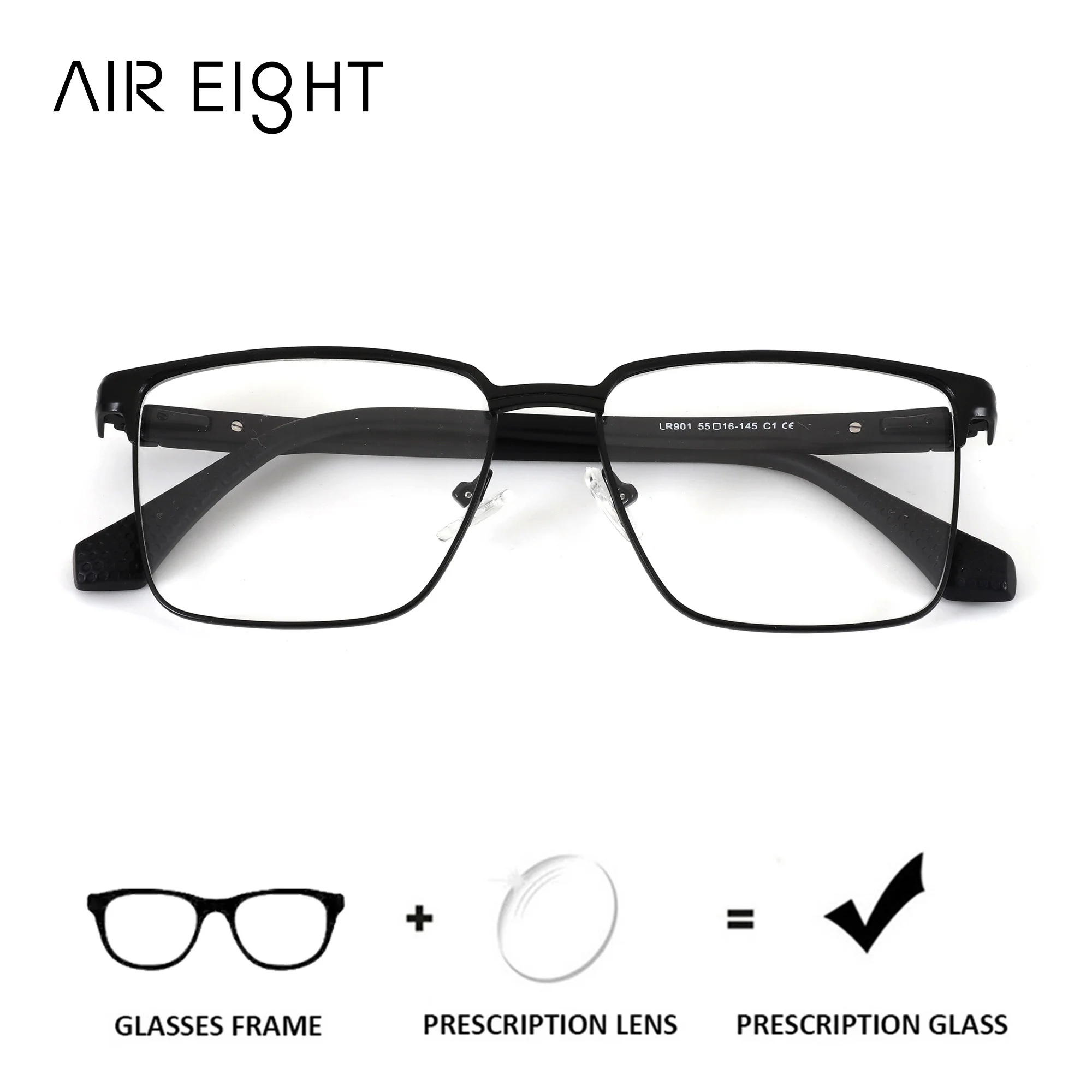 AIR EIGHT S Size Prescription Glasses Square Metal For Men Photochromic Lenses Anti-Blue Ray Reading Time Eyewear