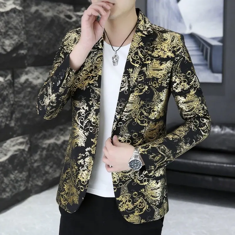 

Casual Slim Fit Men's Suit Jaet Trendy Print Youth Korean Sle Outerwear Autumn New Arrival Faionable Menswear Coat