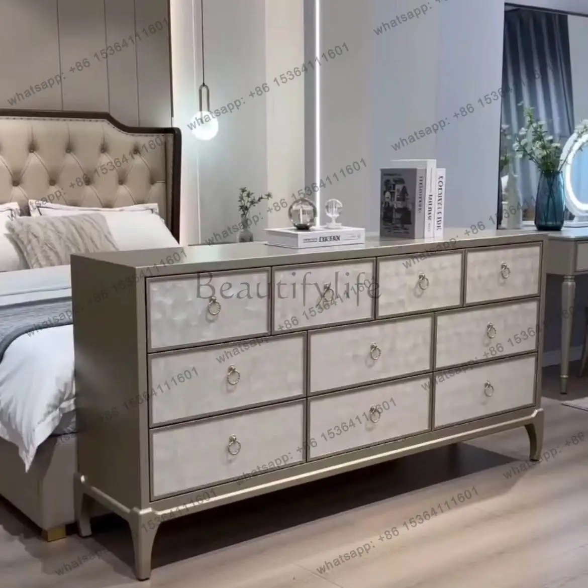 

Champagne gold natural fritillary bedside table TV porch storage cabinet