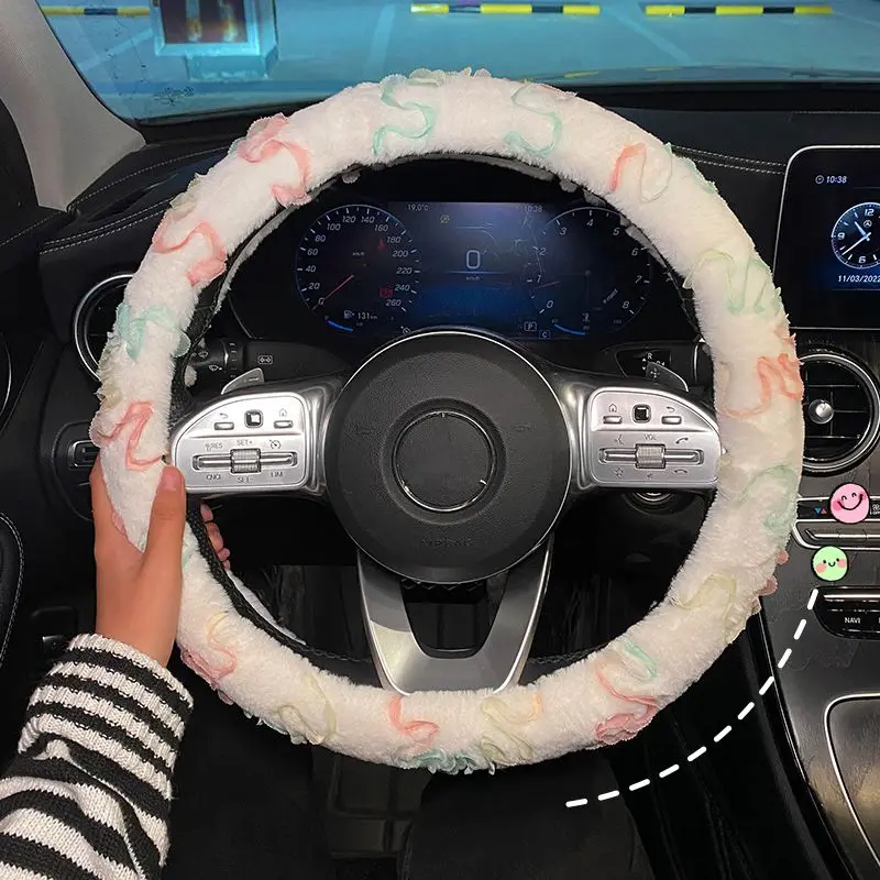

New Creative Short Plush Winter Flower Lace Anti-skid Cute Fashion Car Steering Wheel Cover Handlebar Cover