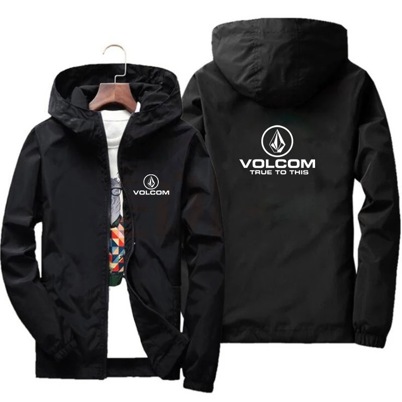 Autumn new men\'s and women\'s VOLCOM printed hooded zipper jacket casual and comfortable windproof jacket couple\'s jacket