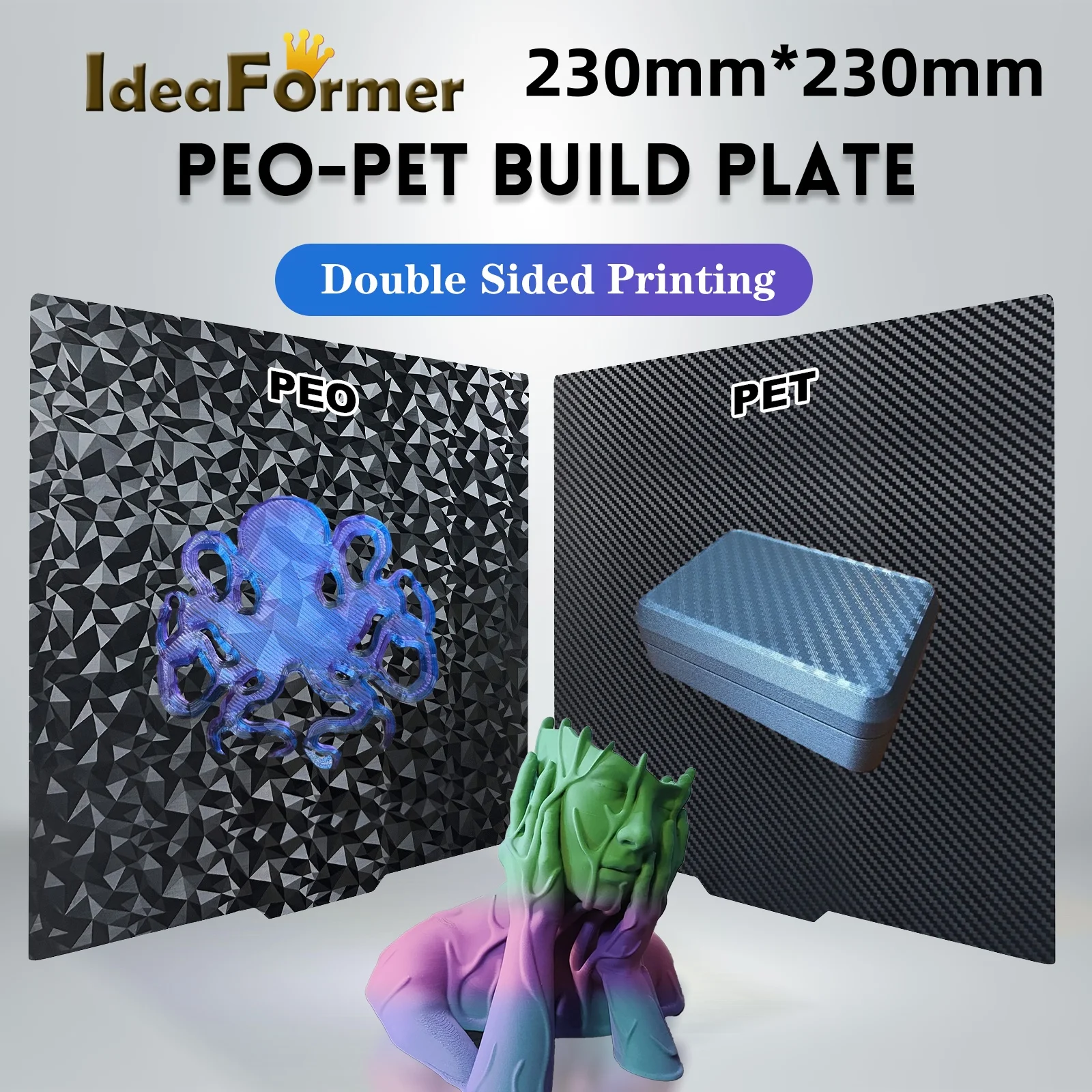 

Для Anycubic Kobra 2/2 Neo/2 Pro PET PEO Сборная пластина 230 × 230 мм Углеродистая алмазная объединительная пластина Двусторонняя гладкая пружинная сталь PEI