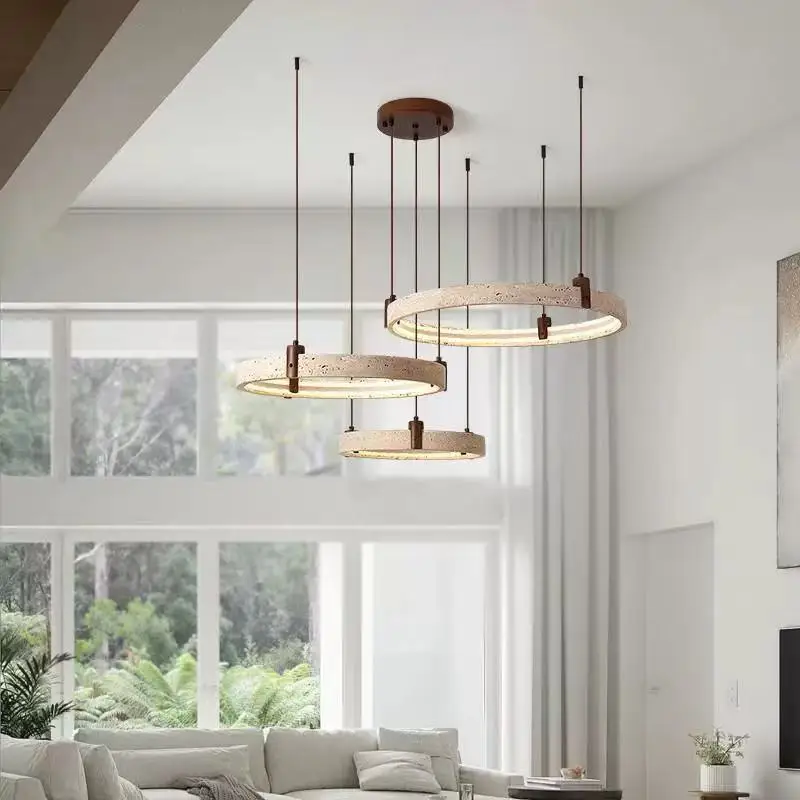 Wabi-sabi style retro creative chandelier in the restaurant 2024 new design ring art tea room cave stoneware lamps