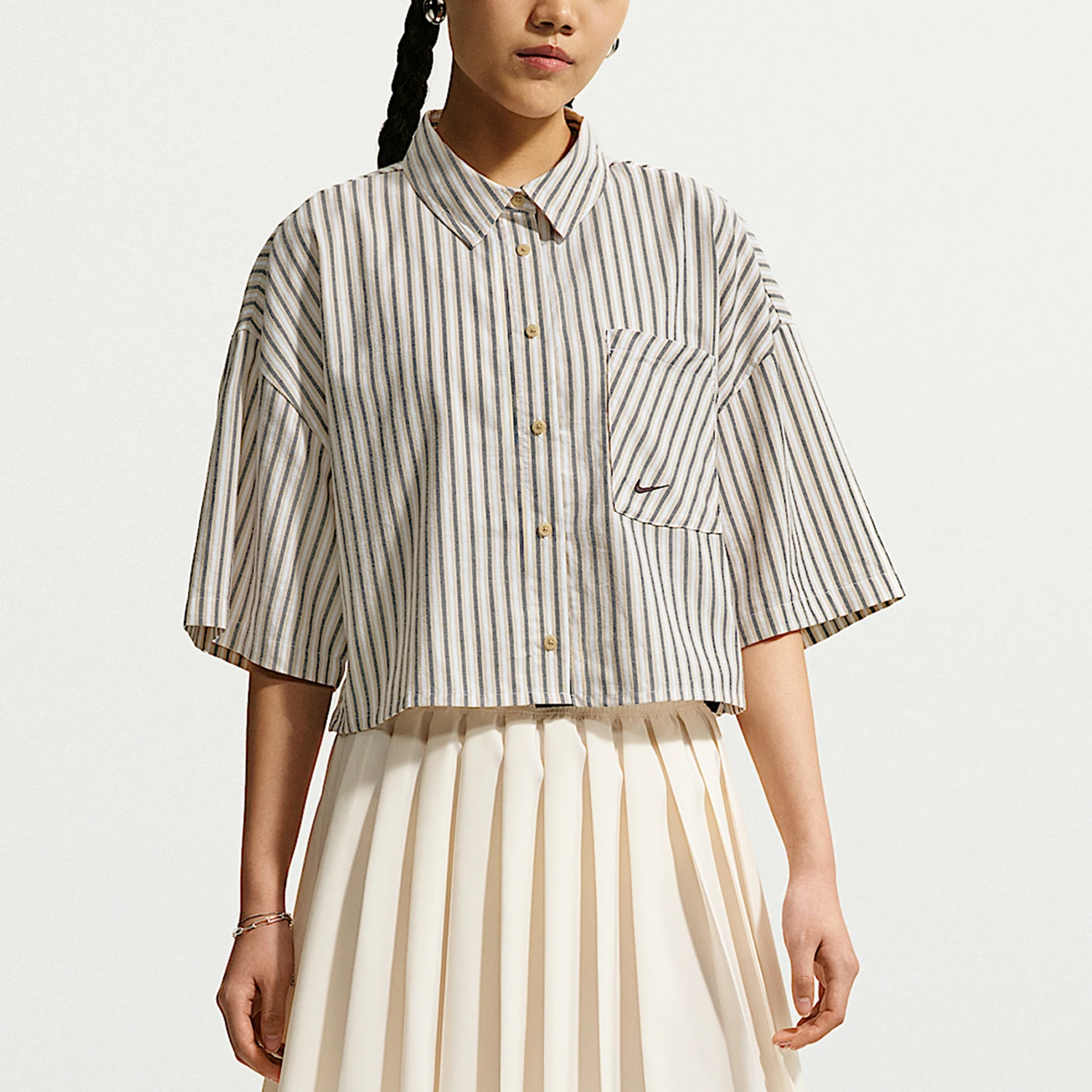 Nike genuine summer women's loose casual striped shoulder short sleeved shirt II4229-286