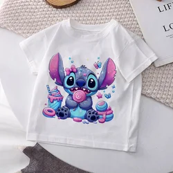 New Stitch Children T Shirt Summer Ice Cream Disney for Girl Clothes Cartoons Kid Boy T-shirts Casual Clothing Short Sleeve Tops