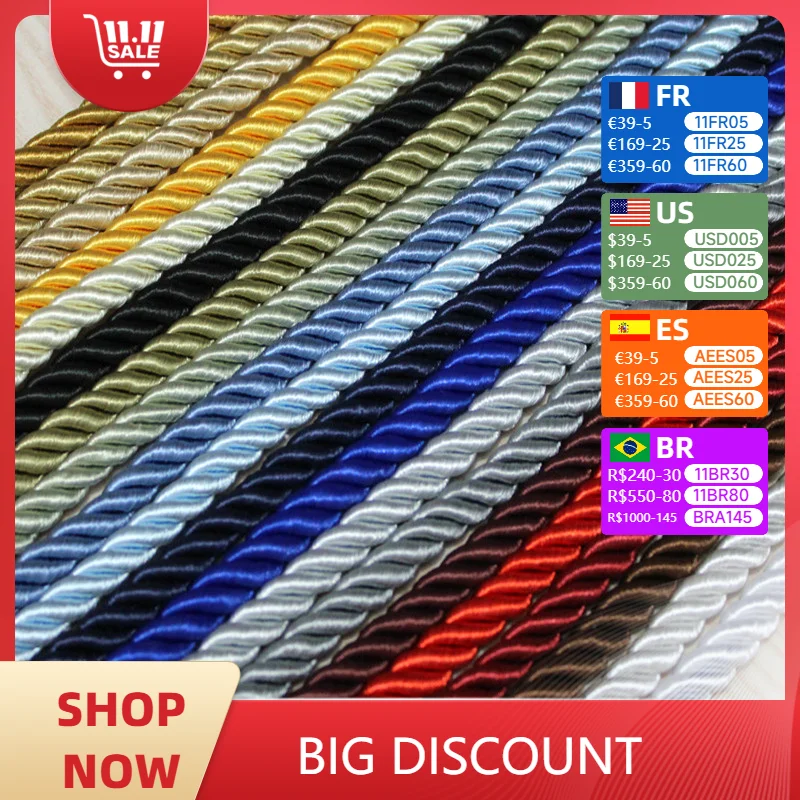 8mm Thick Color Three-Strand Twisted Cord Sofa Curtain Decoration Cushion Bag Pillow Piping Rope