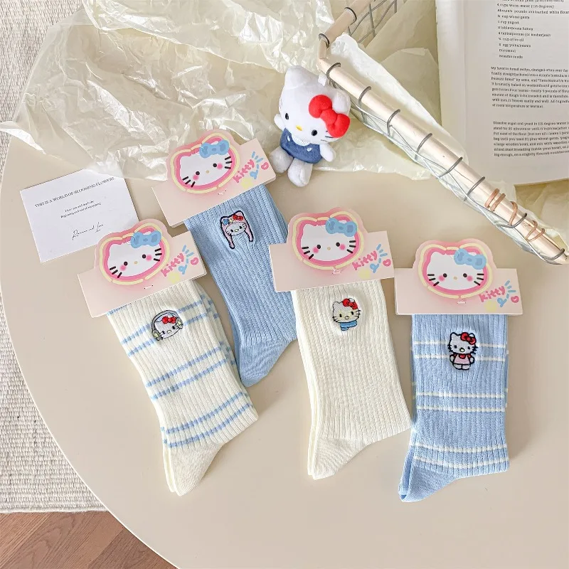 

Kawaii Hello Kitty Socks Cute Cartoon Medium Socks Autumn/Winter Cotton Sweat Absorbent and Odorous Socks Student Gift Wholesale
