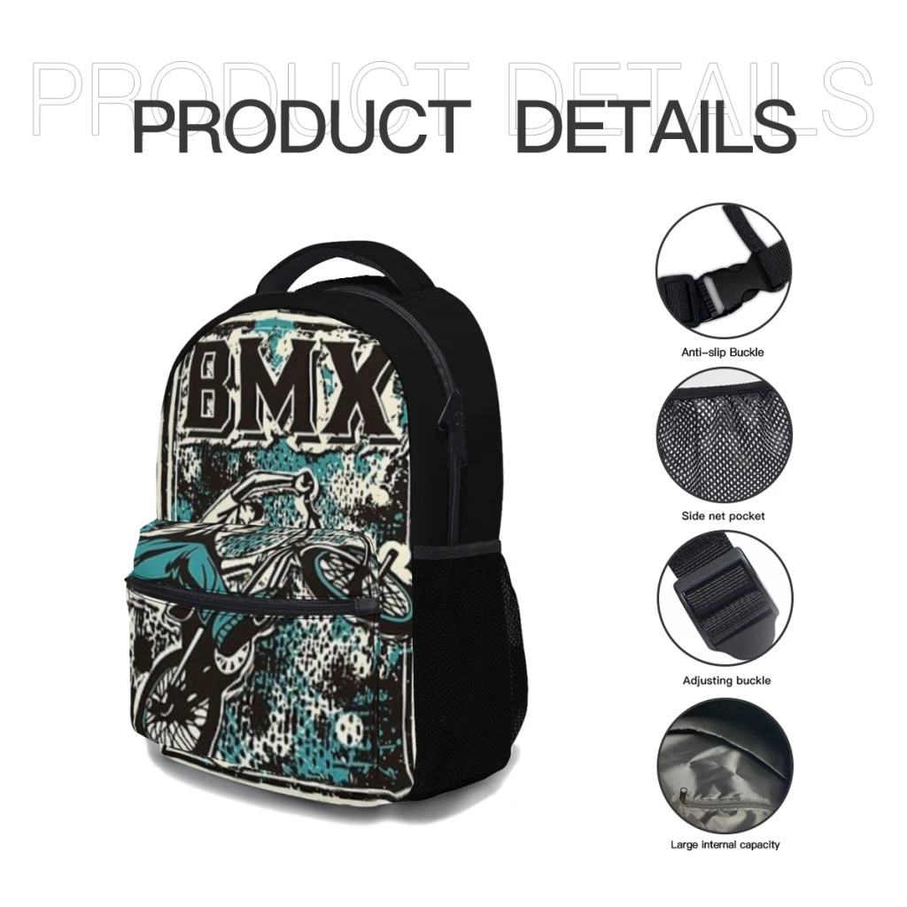 Mochila Retro Bmx Apparel para niños, de estilo libre mochila escolar, bicicleta Bmx Grunge, gran capacidad, 17 pulgadas