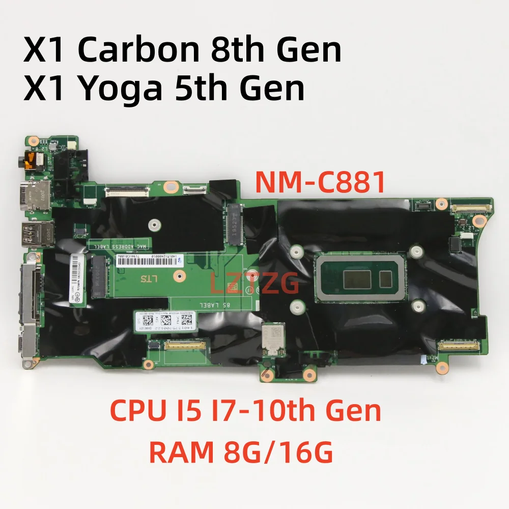 NM-C881 For Lenovo ThinkPad X1 Carbon 8th Gen/X1 Yoga 5th Gen Laptop Motherboard With I5 I7-10th Gen CPU 8G/16G RAM 100% Tested