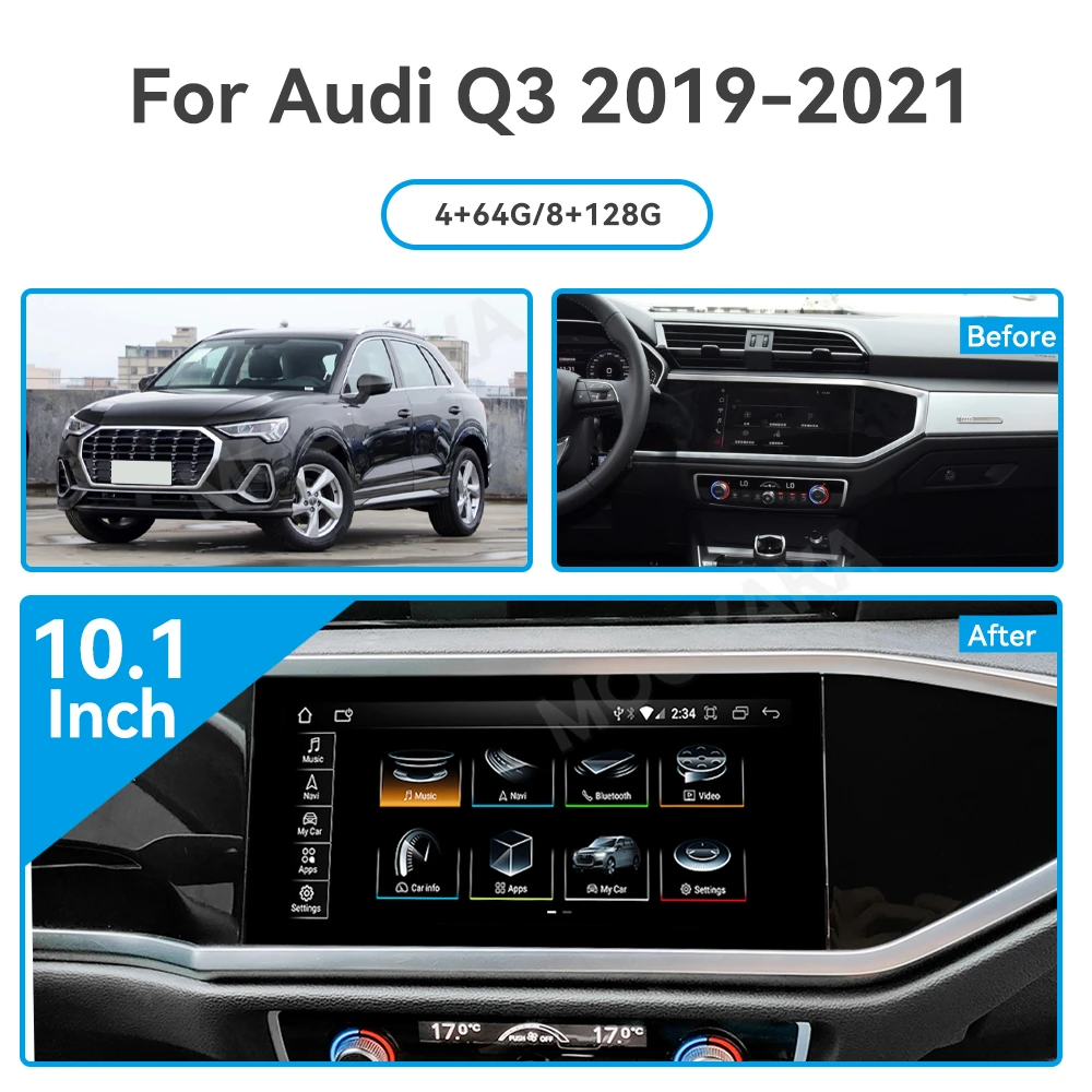 10.1 Inch For Audi Q3 2019-2021 Car Rotatable Screen Multimedia Player Android 13 GPS Navigation Auto Head Unit Radio Media IPS