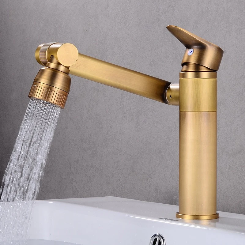 Home Use Brass Lucky Cat Wash Basin Cold and Hot Water Faucet Bathroom Vanity Wash Basin Multi-functional Anti-splash Faucet