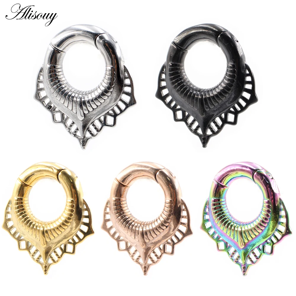 Alisouy 1PC Hollow koronkowe magnetyczne obciążniki do uszu ze stali nierdzewnej ciężki ekspander nosze wtyczki wskaźniki kolczyki Piercing biżuteria