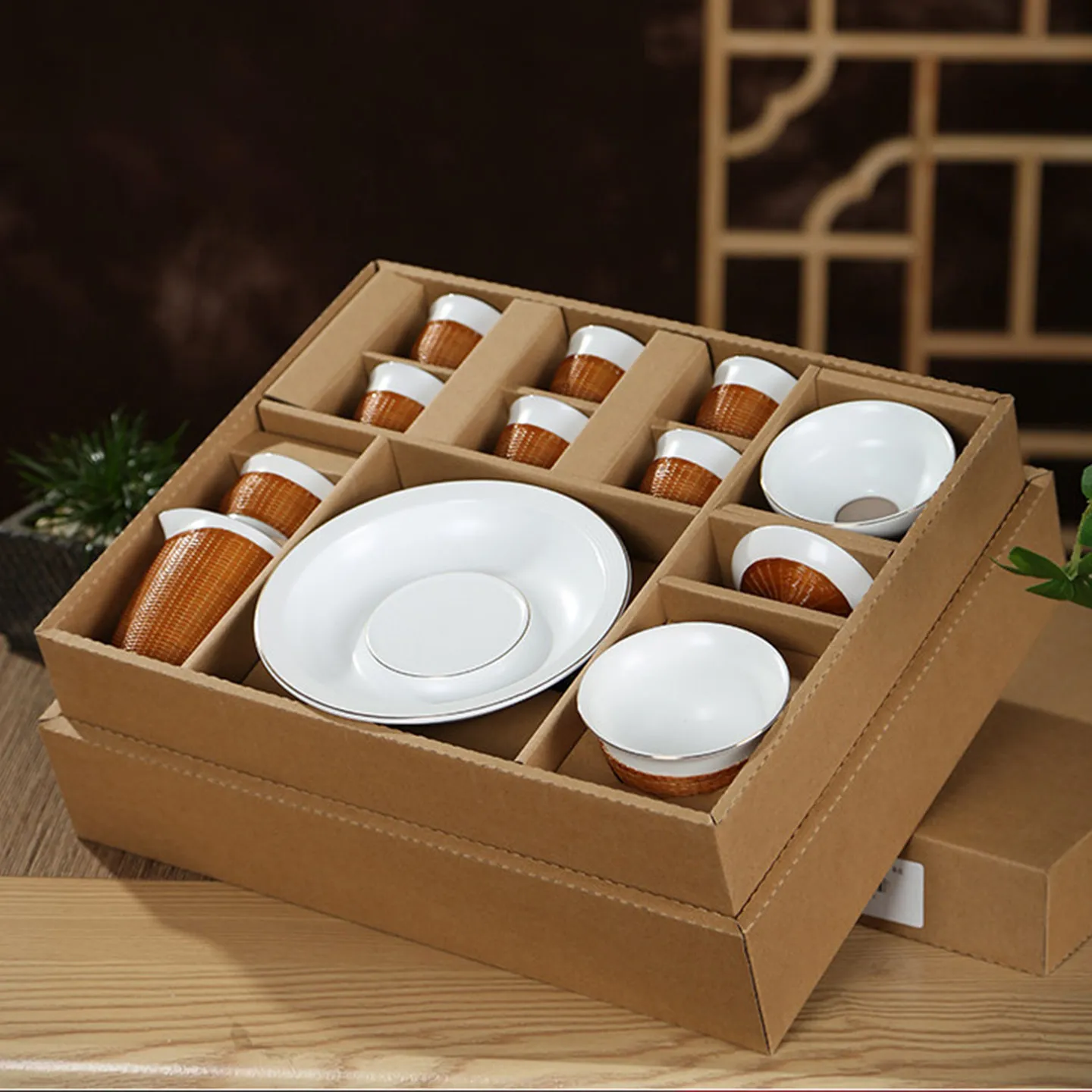 2026 new bamboo silk buckle porcelain bamboo woven tea set white porcelain set tea cup tea set ceramic