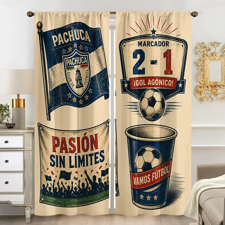 2pcs Football Curtain Pair Decorative Sports Soccer Fan Window Drapery Stadium Team Decor Gift for Home