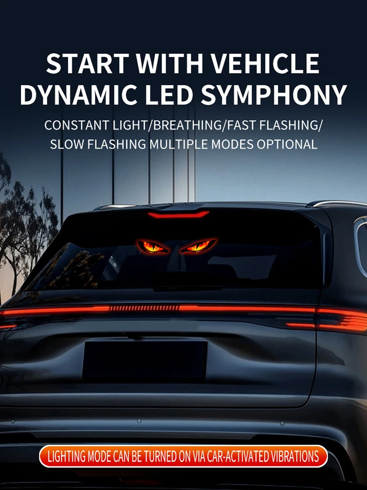 Solar Eyes Light Easy Installation & Reflective Beam Warning Car Window Decorative Light for SUV Truck Van Decoration