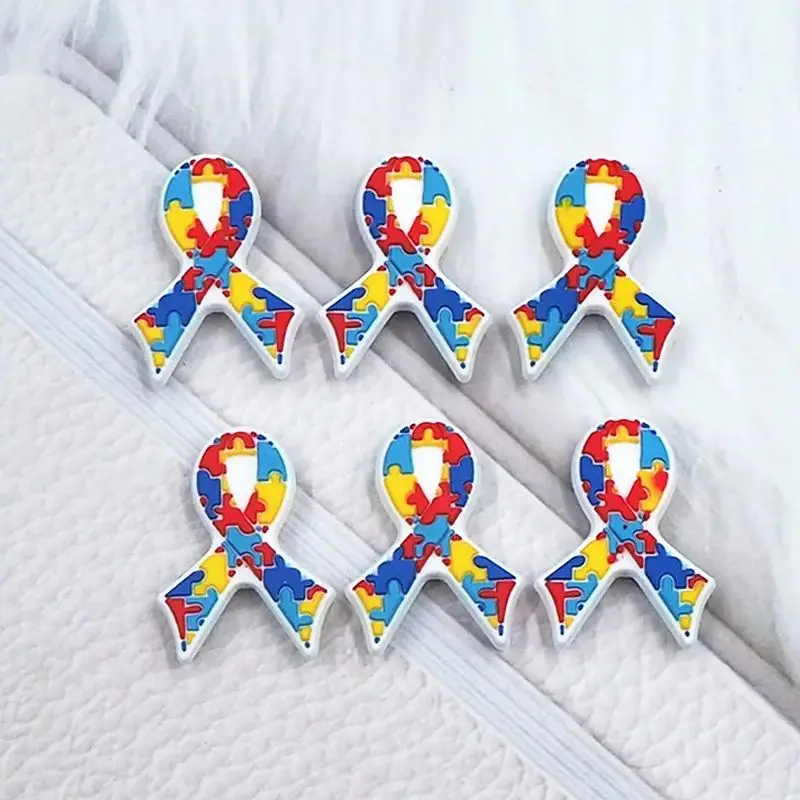 Chenkai 50PCS Autism Ribbon Focal Beads For Pen Beadable Pen Silicone Charms Character Beads For Pen Making DIY Pacifier Chains