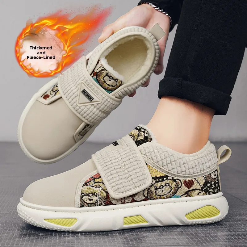 Men's Winter Slippers Fleece Lined Anti-Slip Indoor Home Wear with Back Heel Cotton Shoes Comfortable to Wear Waterproof