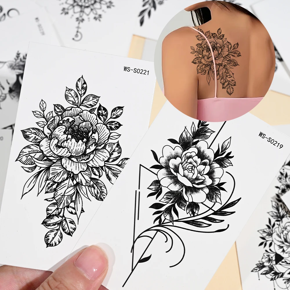 35 قطعة الفاوانيا الوردية المؤقتة الوشم الغزلان الهلال الأزهار هيئة الفن ملصقات مقاومة للماء دائم الذراع الساق اليد الرقبة الوشم *