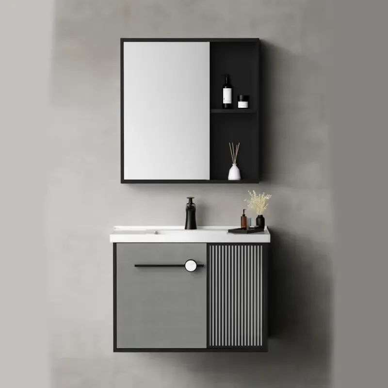 Cool Industrial Anti-Warping High Quality Plywood Bathroom Cabinet with Multi-Tier Storage Mirror Sink
