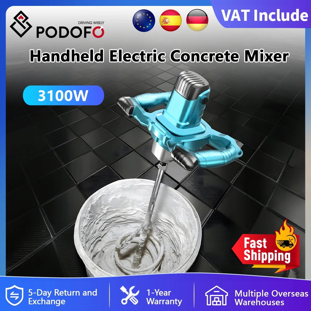 Podofo-mezclador pequeño de pintura y recubrimiento, 3100W, masilla de alta potencia en polvo, regulación de velocidad, mezclador eléctrico manual de 6 velocidades para cemento y hormigón