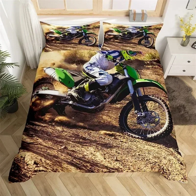 Top Extreme Sport Duvet Cover Motocross Bedding Set Youth Teen Boys Room Microfiber Motocross Racing Moves Theme Quilt Cover