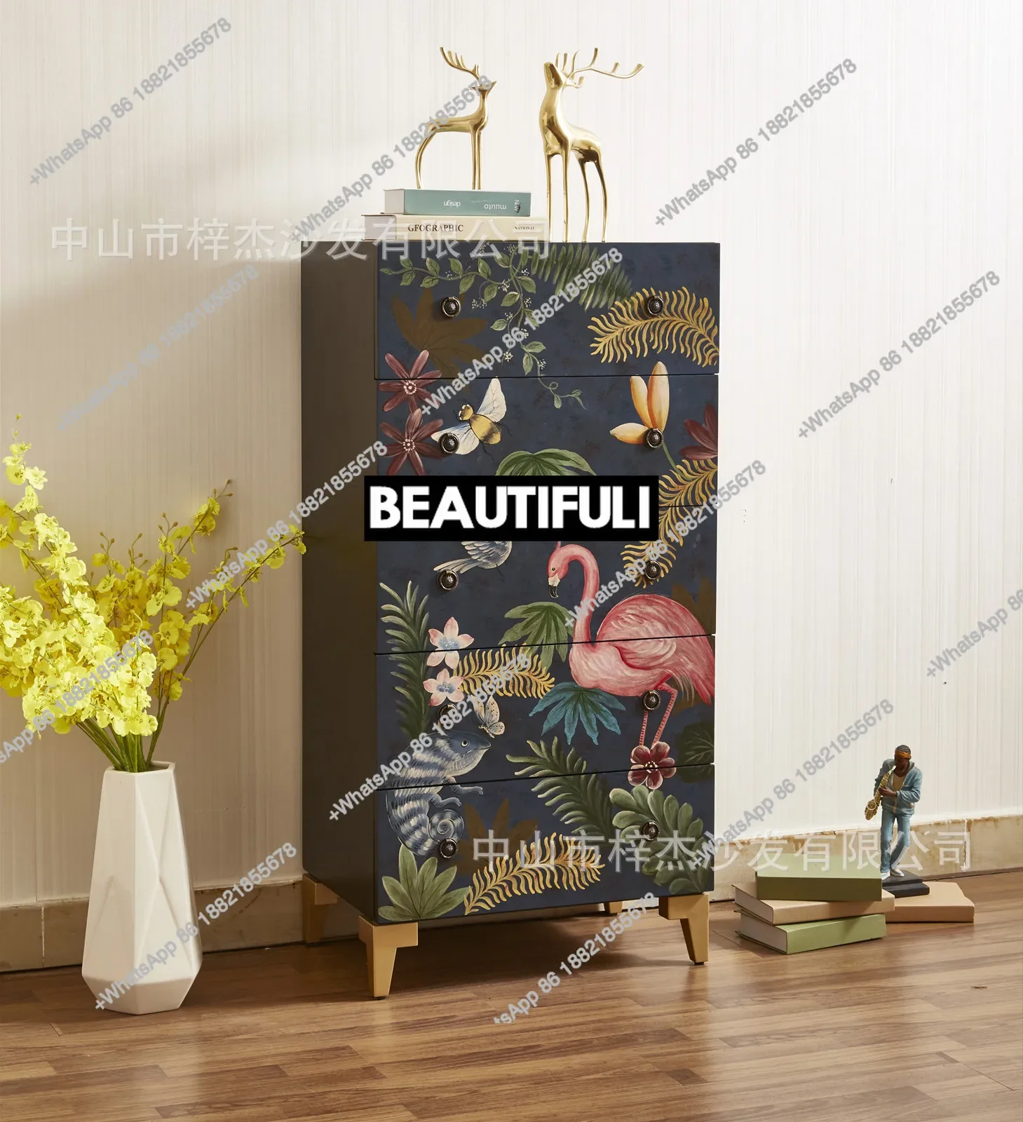 Storage cabinet Modern light luxury simple complete storage painted flamingo chest of drawers