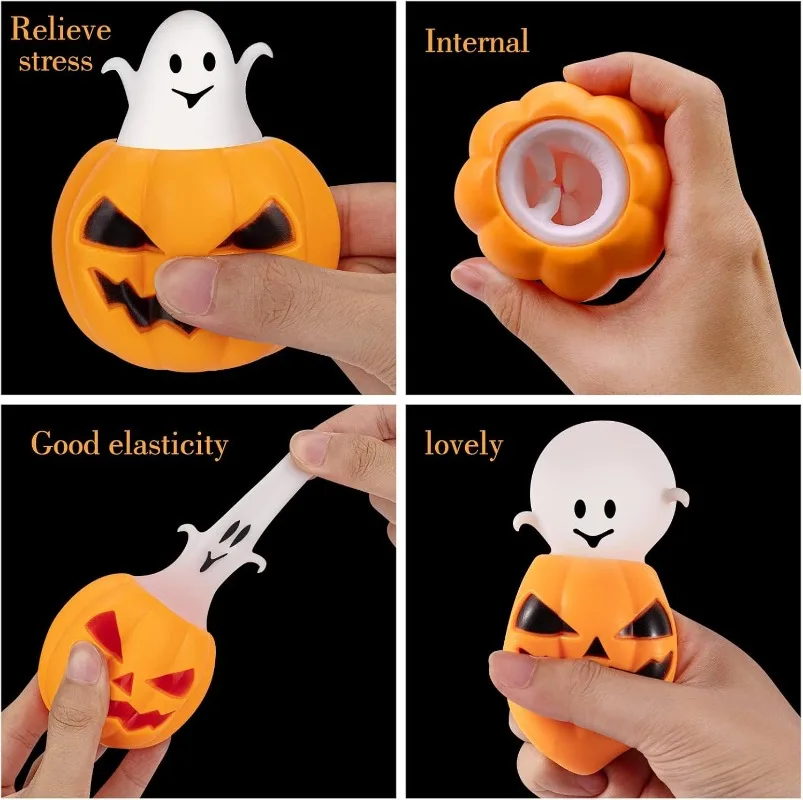 Halloween Funny Pumpkin Ghost Decompression Toy Funny Pumpkin Head Pinch Squishy Vent Ball Toy Night Market Hot Selling Kid Gift