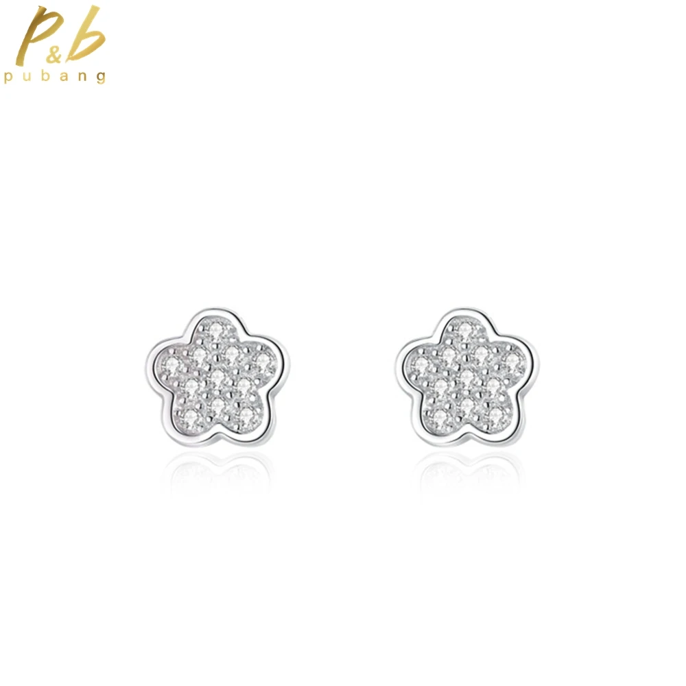 

PuBang Fine Jewelry Solid 925 Sterling Silver High Carbon Diamond Flower Stud Earrings for Women Party Engagement Gift Wholesale