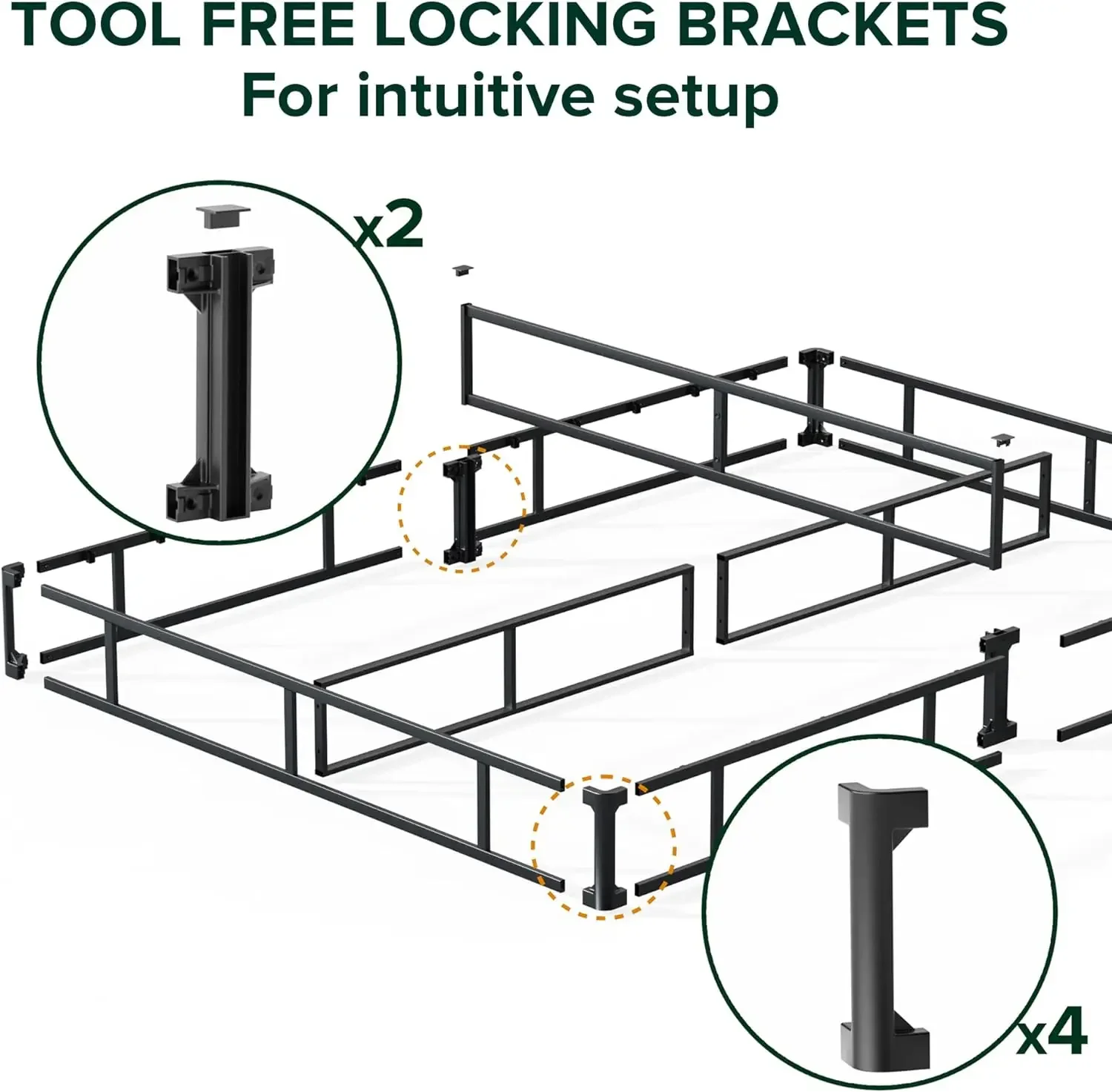 Bedframe, 7 Inch Metalen Slimme Boxspring Met Snelle Montage/Matrasfundering, Eenvoudige Montage, Vol