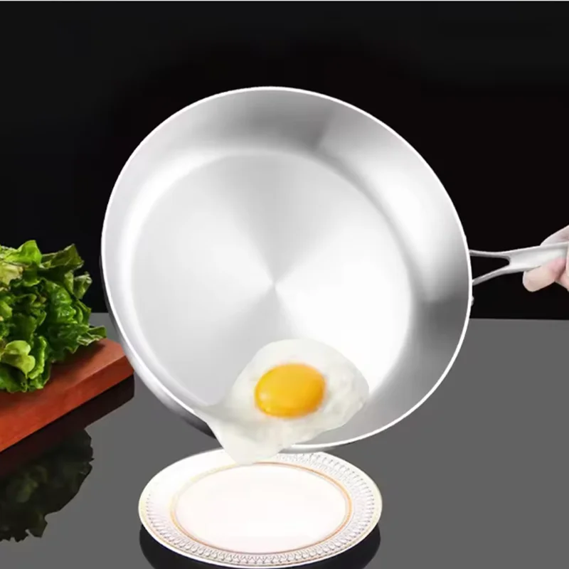 مقلاة جديدة من الفولاذ المقاوم للصدأ 304، وعاء غير لاصق، وعاء ستيك مقلي غير مطلي، تجهيزات المطابخ المطبخ لموقد الغاز والطباخ التعريفي #3