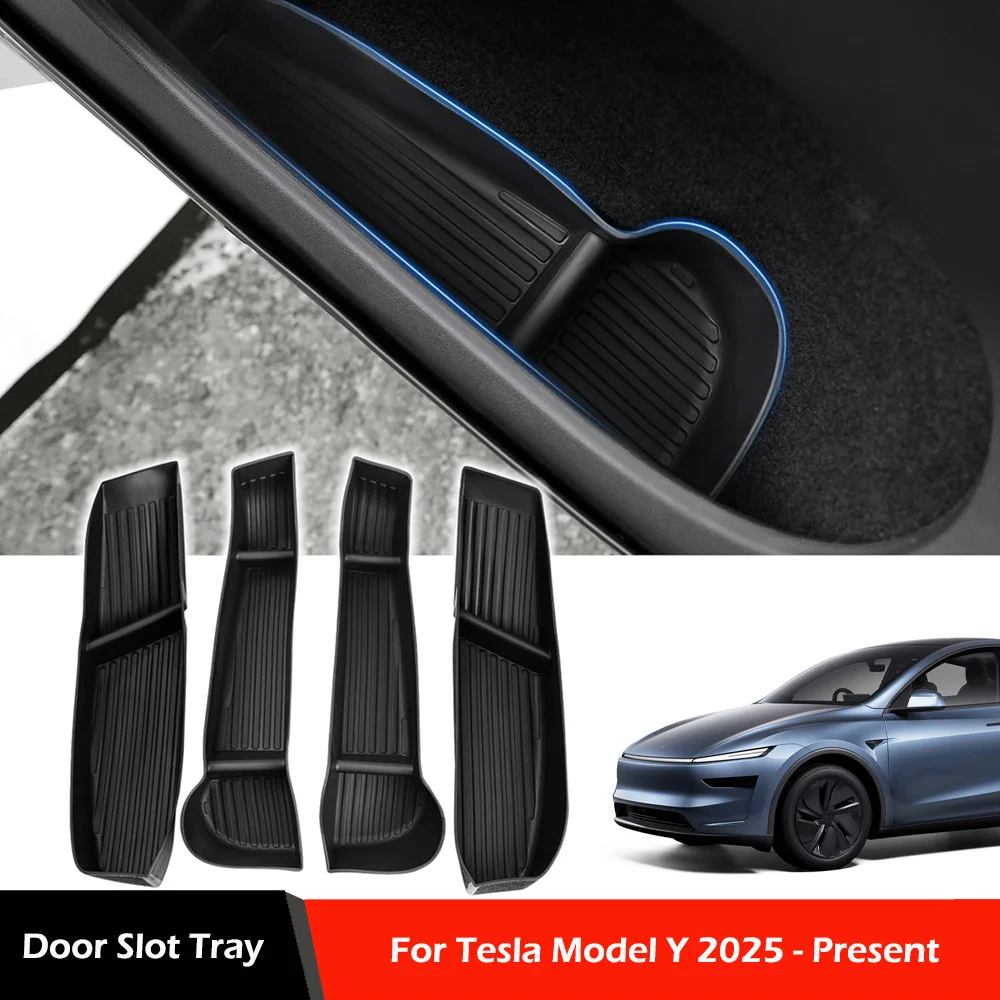 

4 шт., органайзер для лотка с дверным слотом для Tesla 2025 Model Y Juniper Launch, вставка из ТПЭ, карман для хранения, боковая дверная коробка для хранения, аксессуары