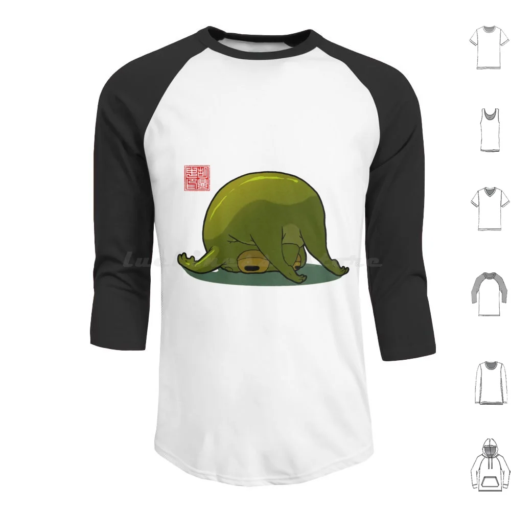 Monday Mood Yoga Frog Folded Hoodies Long Sleeve Frog Frogs Cute Yoga Chonk Monday Mood Cottagecore Dinghuart Ding Hu