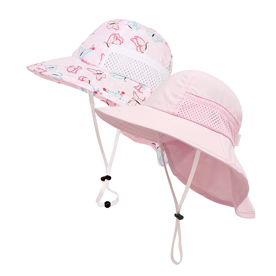 2 Pack Children's Sun Hat UV Protection Beach Sun Hat with Wide Brim and Mesh