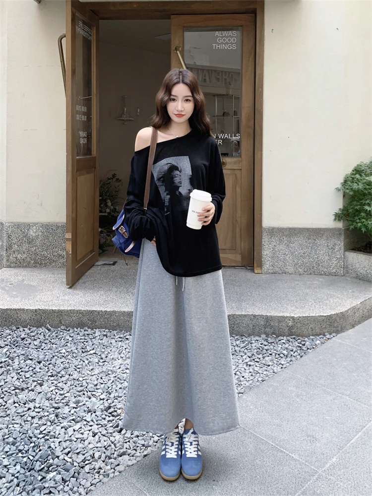 Casual Spor T-irt Skirt Set Women Summer Trendy High-End Feel eat Look Unique Beautiful Faionable Long Sve round Ne