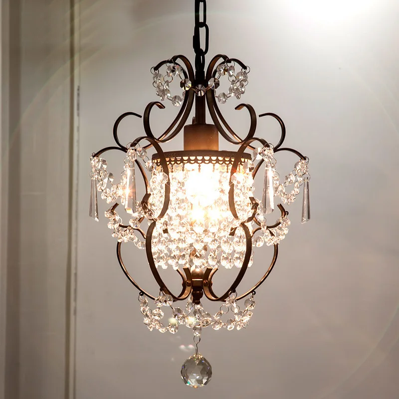 American Retro Crystal LED Pendant Light Luxury Home Decor Aisle Entrance Corridor Living Room Restaurant Creative Hanging Lamps