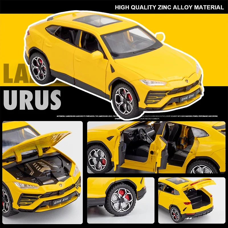 1:24 Scale Lamborghini URUS Alloy Model Car SUV Vehicle Diecast Toy Metal Collection Simulation Sound And Light Children\'s Gift