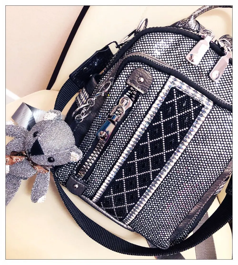 Female Fashion Leather Diamonds Cute Travel School Backpack Bag 2024 Women Casual Shiny Zipper Everyday Convertible Knapsack Bag