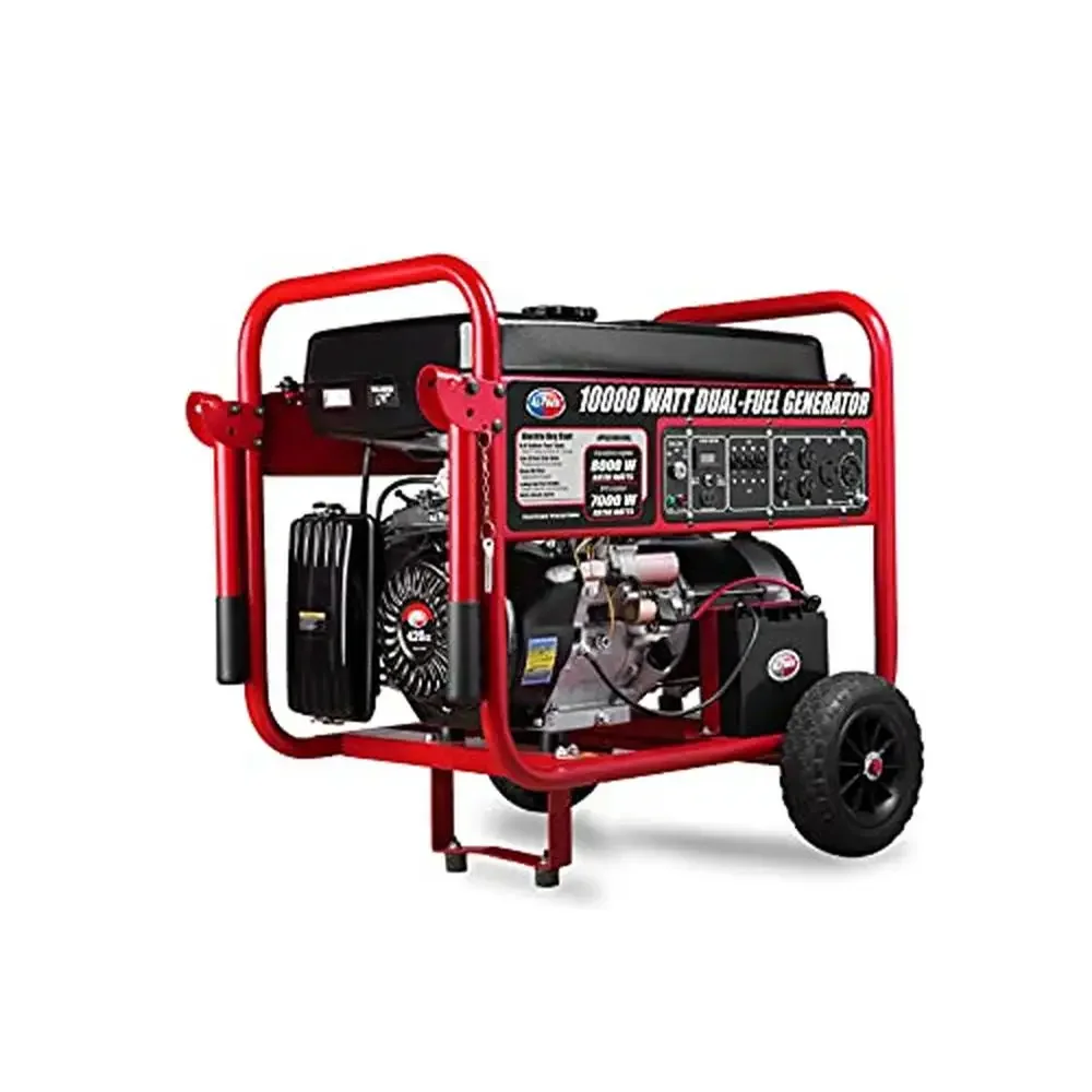 Electric Start Dual Fuel Portable Generator 10000W Steel Frame 120V/240V 12V DC Camping Power Supply