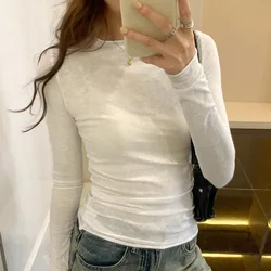 2024 Spring Autumn T shirt Women Tops Solid Slim Fit Long Sleeve O Neck Tshirts Female Casual Streetwear High Quality Base Tees