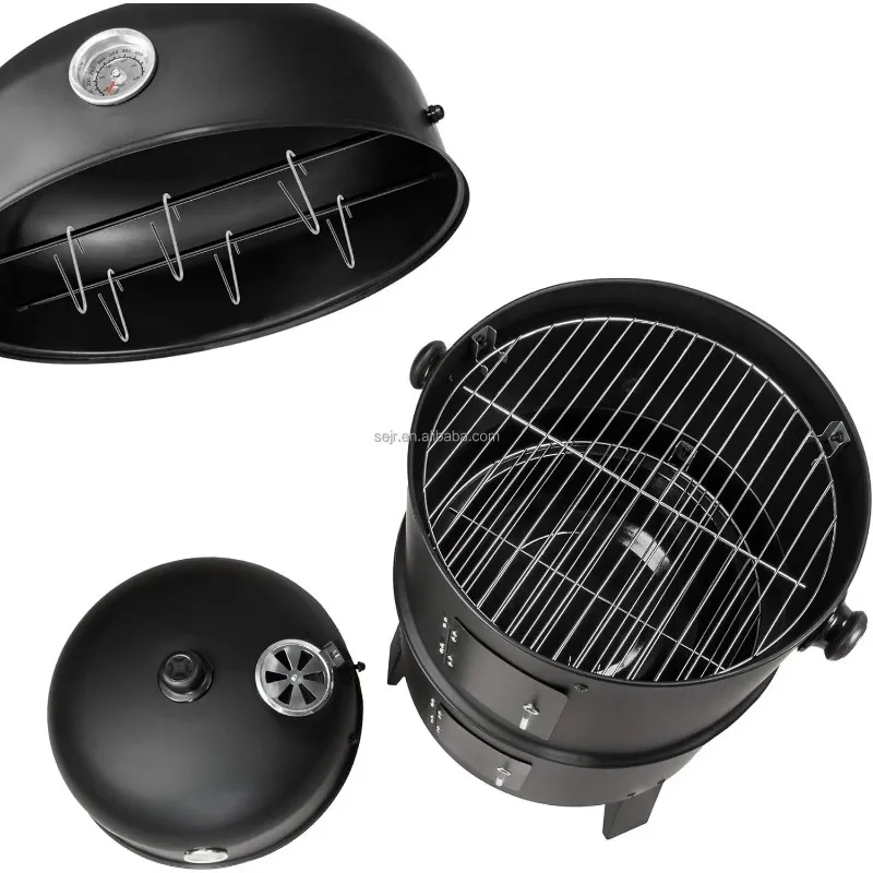 3 in 1 Outdoor BBQ Charcoal Grill, Barbecue, Smoker with Thermometer image 5